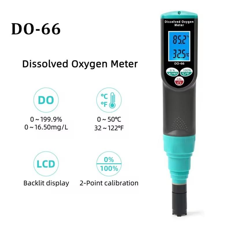 DO-66 Dissolved Oxygen Analyzer Pen Type Intelligent Dissolved Oxygen Tester LCD Display for Aquarium Fish Tank Aquaculture
