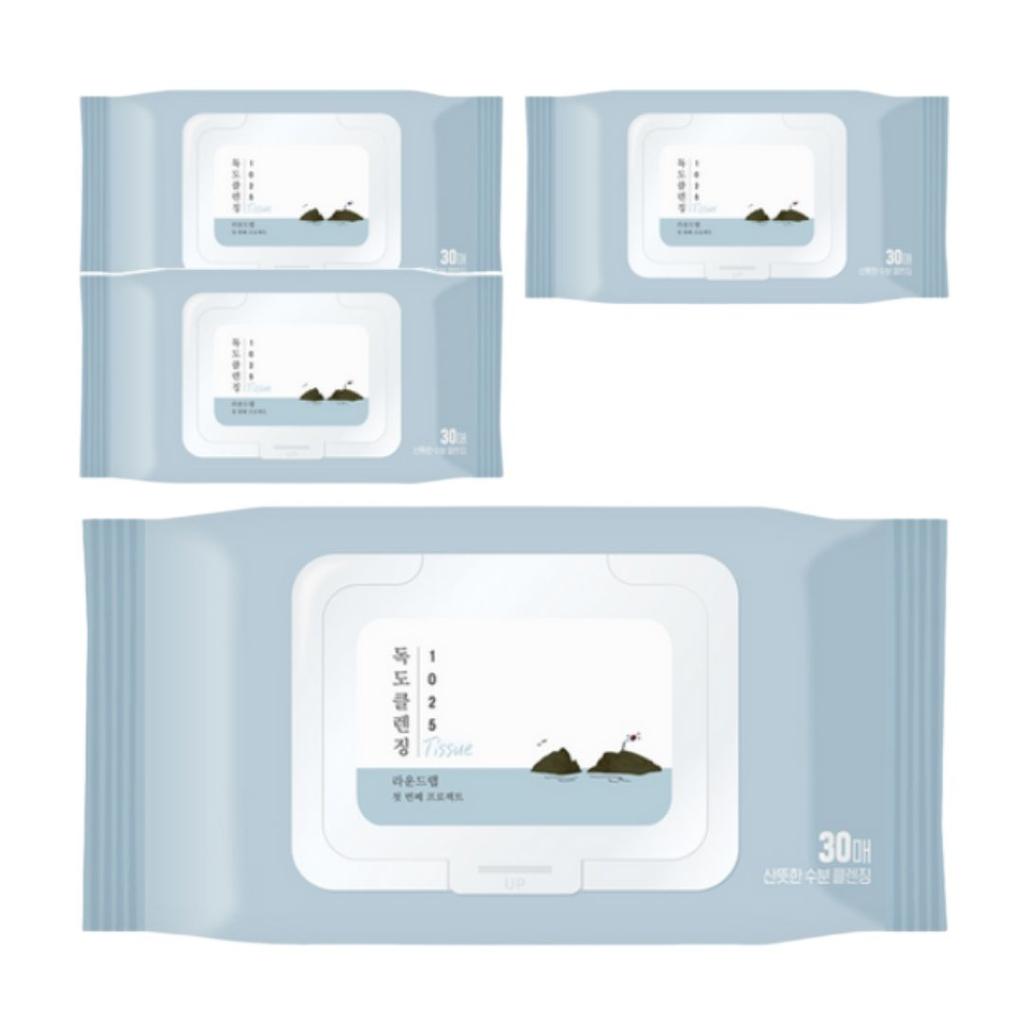 ROUND LAB 1025 Dokdo Cleansing Tissue Gentle Makeup Remover Wipes 30 Sheets x4