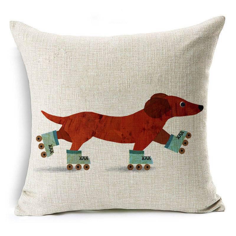 Luxurious 18'' Dachshund Printed Christmas Linen Cushion Cover For Chic Home Decor