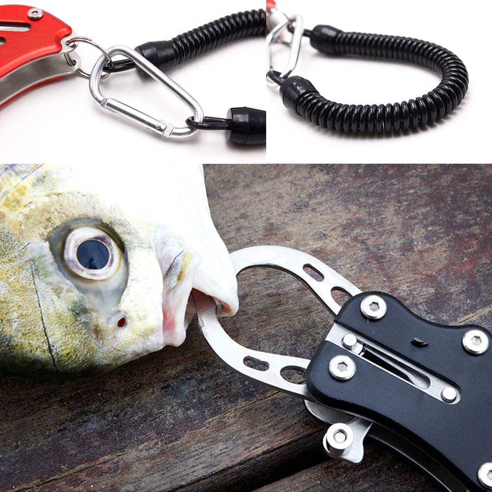 Fish Grip Fishing Tackle Fish Catcher Aluminum Alloy with Safety Rope (red)