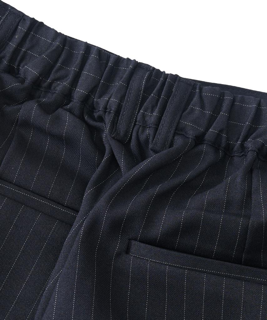 ANALOG MOOD Striped Back-Banded Wide Slacks (Navy)