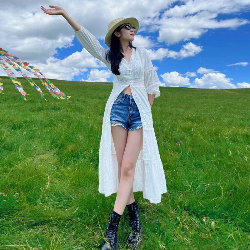 

Богемная блузка с вырезами для путешествий по приморской пустыне White S