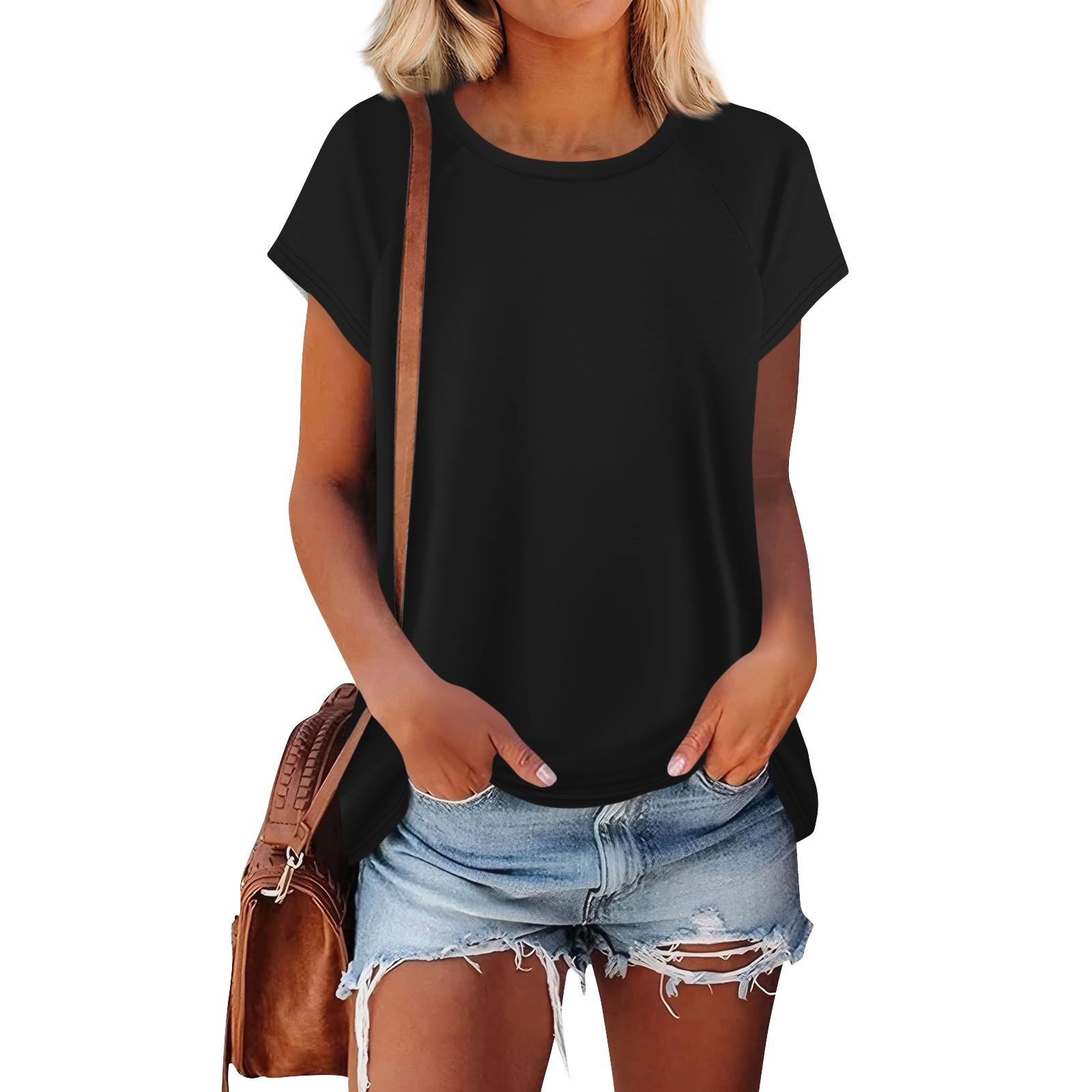 

Женские футболки с коротким рукавом, милые туники с круглым вырезом, топы, базовые футболки, блузки, свободный пуловер L чёрный