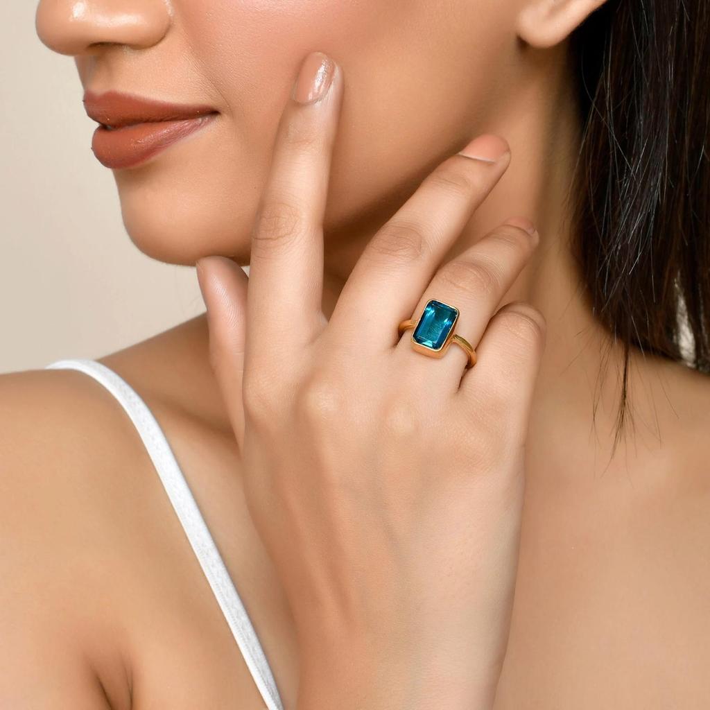 London Blue Topaz 925 Sterling Silver Yellow Gold Overlay Ring Jewelry, Handmade Gift Ring