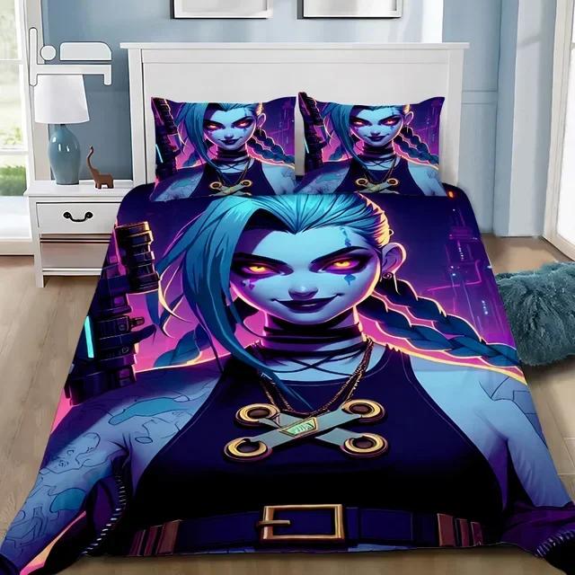 Anime Arcane Bettwäsche-Set 3D-Druck LOL Jinx Schlafzimmerdekoration für Erwachsene Jungen Mädchen Bettbezug-Set Einzel- Doppelbettgröße