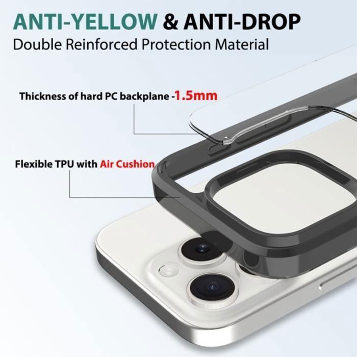 Coque de protection pour iPhone 16 Pro Max - BOOLING - Noir et Transparent - Anti-rayures - Antichoc