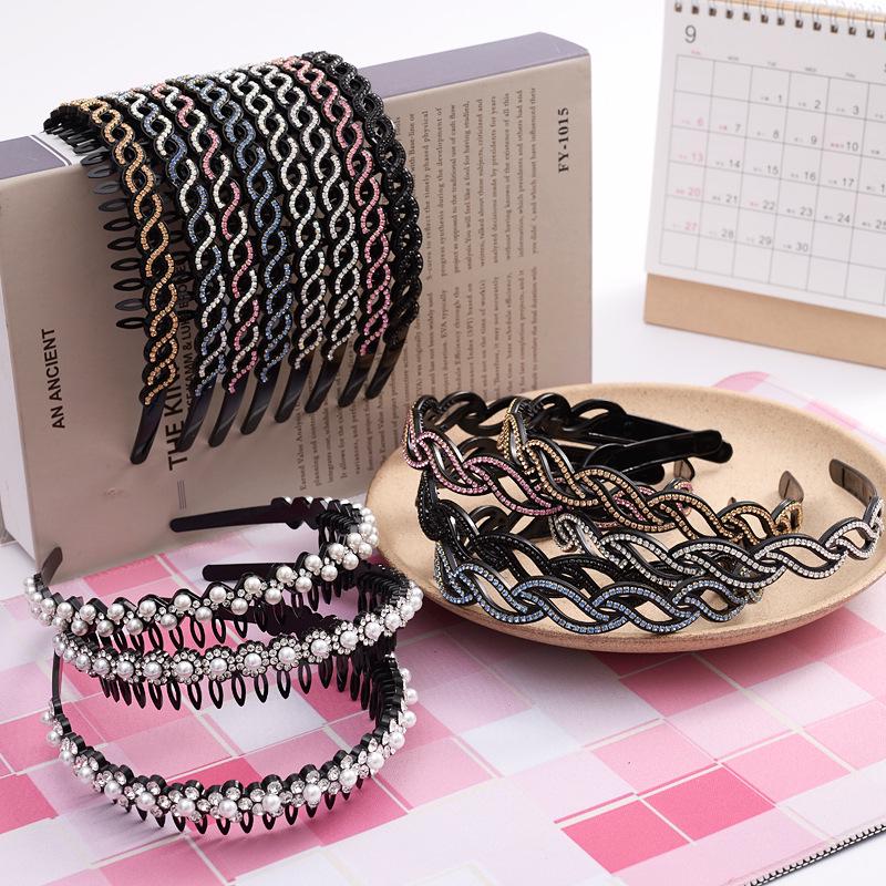 Hollow Willow Leaf Rhinestone Non-Slip Headband with Diamond Wave Design