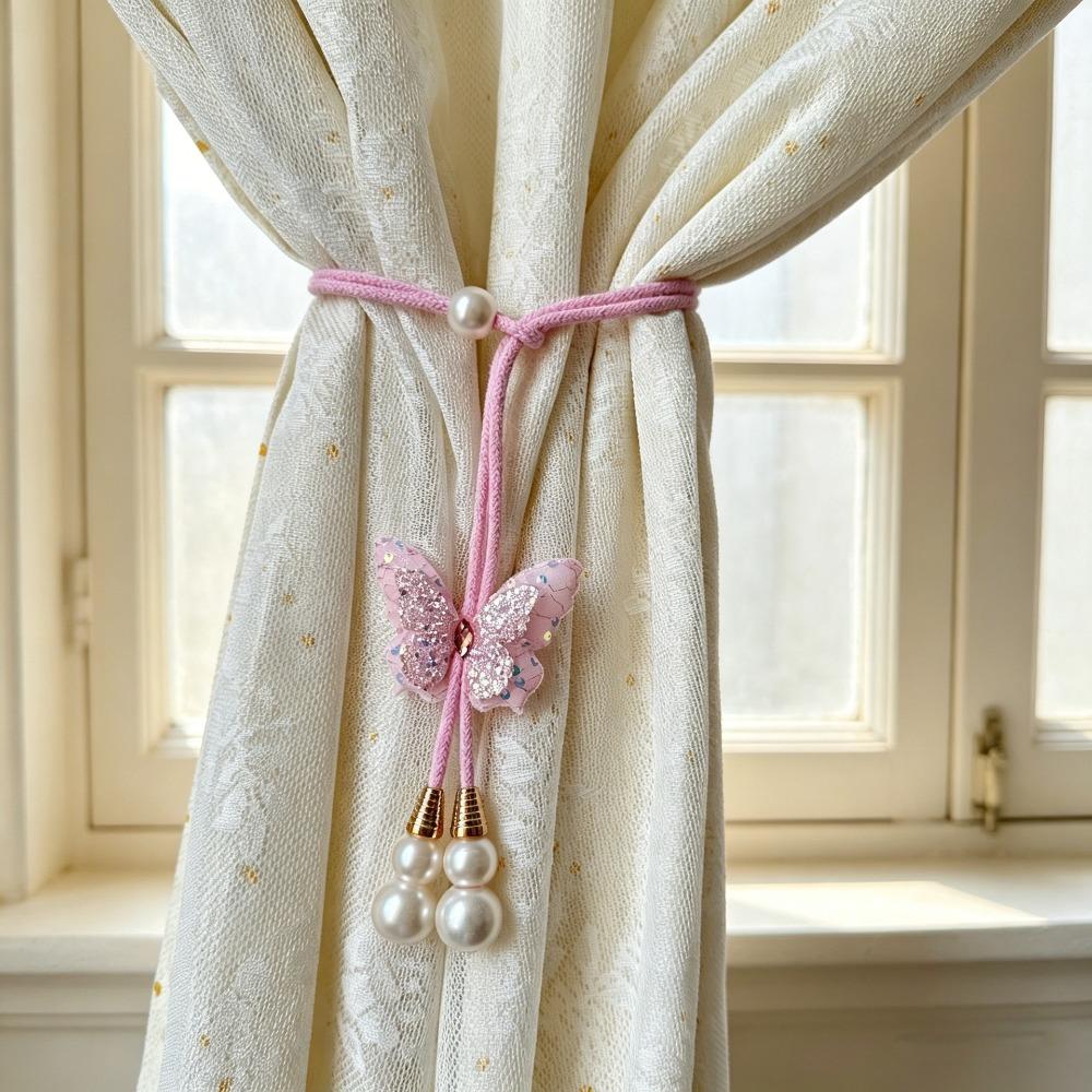 

2PCS Adjustable Butterfly Curtain Tie Strap Creative Curtain Tie Back Bedroom Enhancement світло-рожевий колір