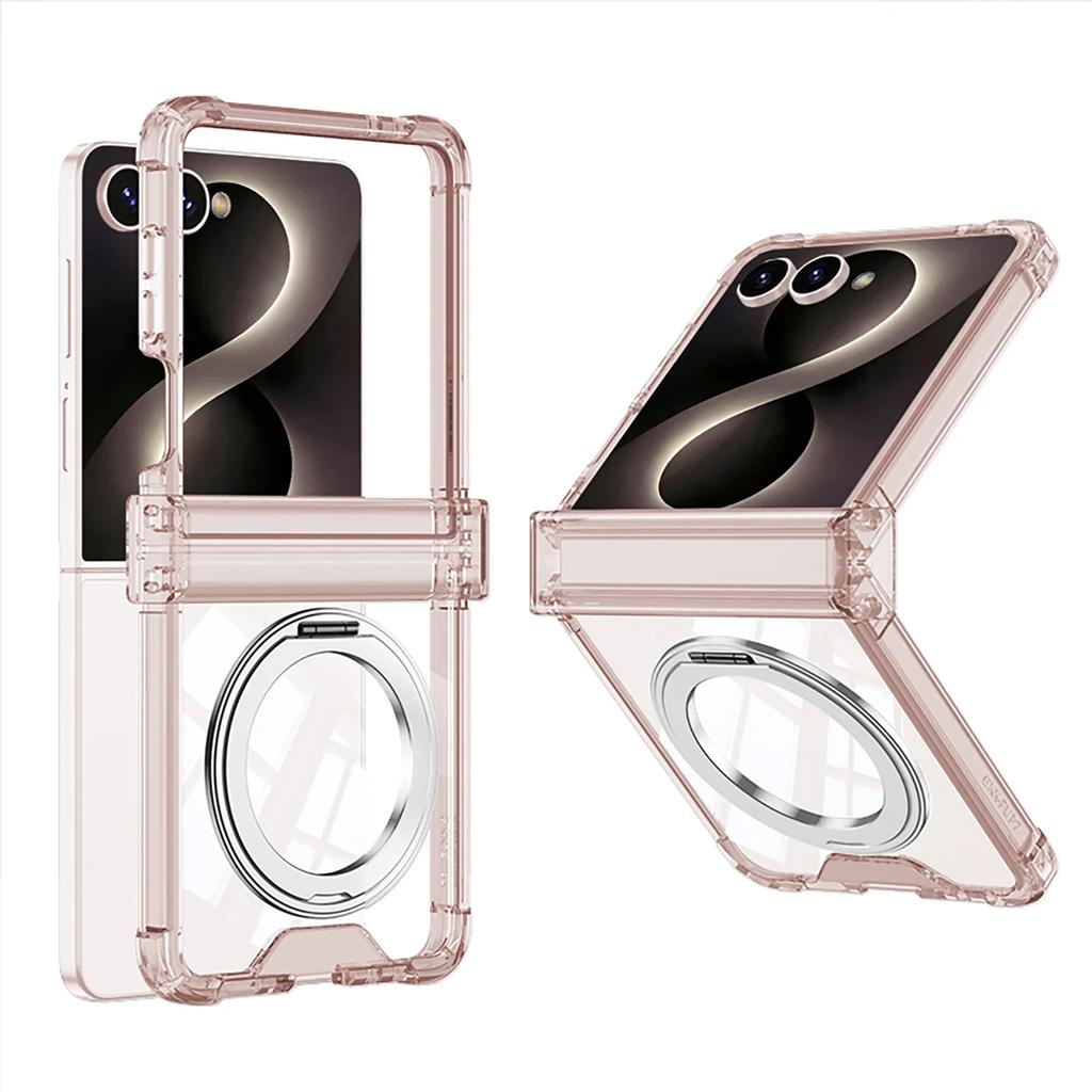 Transparent Four-corner Drop-proof Protective Hard Case with Magnetic Rotating Ring Stand for Samsung Galaxy Z Flip 8