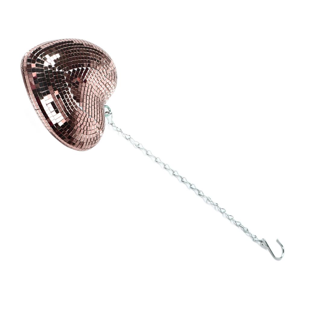 Heart Shaped Mirror Ball Shiny Decorative Reflective Mirror Ball Ornament with Hook Chain for Party KTV Bar