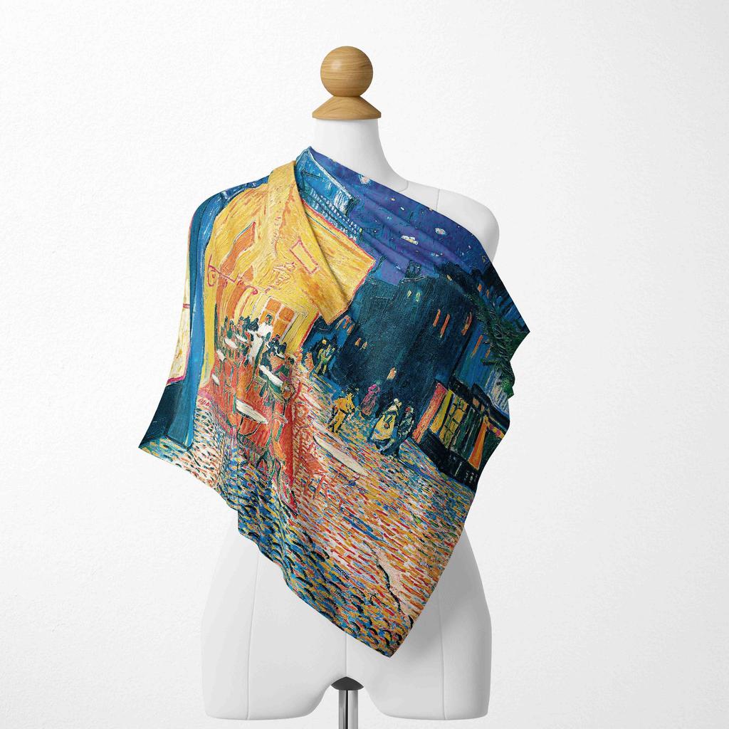 70CM*70CM Van Gogh Oil Painting Fashion Scarves for Women Print Silk Satin Hijab Scarf Female Luxury Brand Square Shawl Scarfs