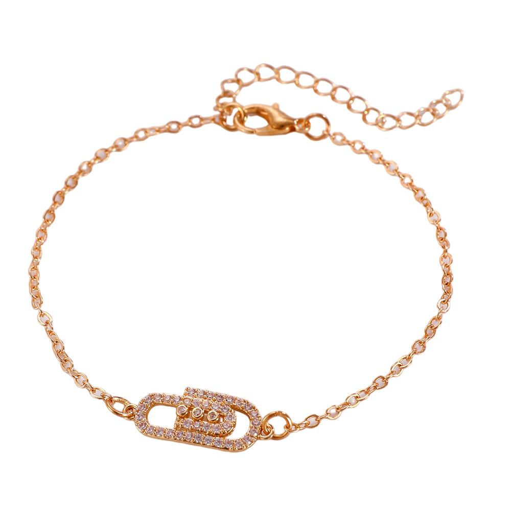 Korean version niche design micro-inlaid zircon geometric paperclip bracelet femininity simple high-end personalized jewelry