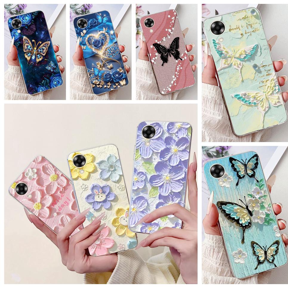 Case For Oppo A17k A17 4G Back Cover Oppo CPH2471 CPH2477 Colorful Butterfly Flower Painting Phone Cases Transparent Soft TPU