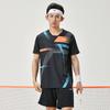 Li Ning Badminton Series Striped Geometric Pattern Crew Neck Straight Cut Short Sleeve T-Shirt Men Tops Black AAYU137-1