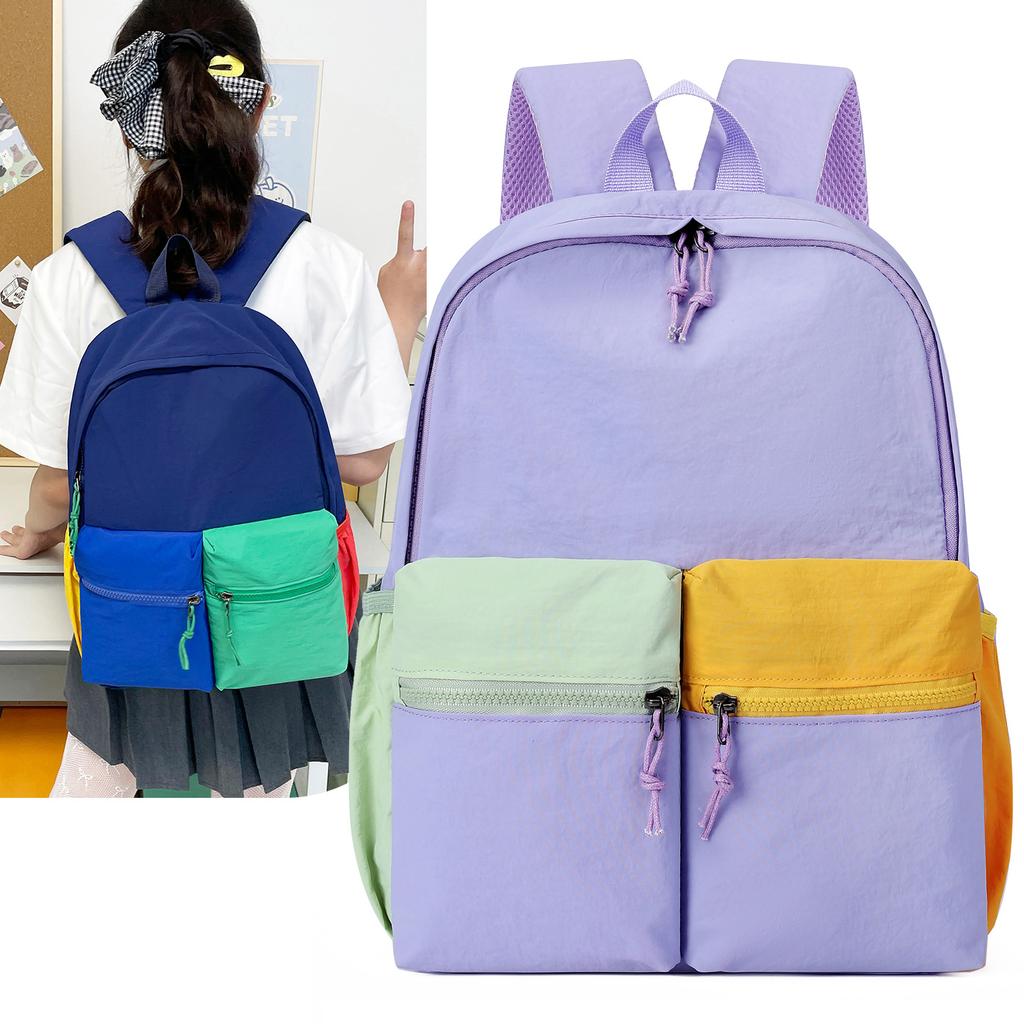 Schoolbag New High-value Children's Schoolbag Korean Version Cute Contrasting Color Student Backpack Large Capacity Lightweight Weight Backpack
