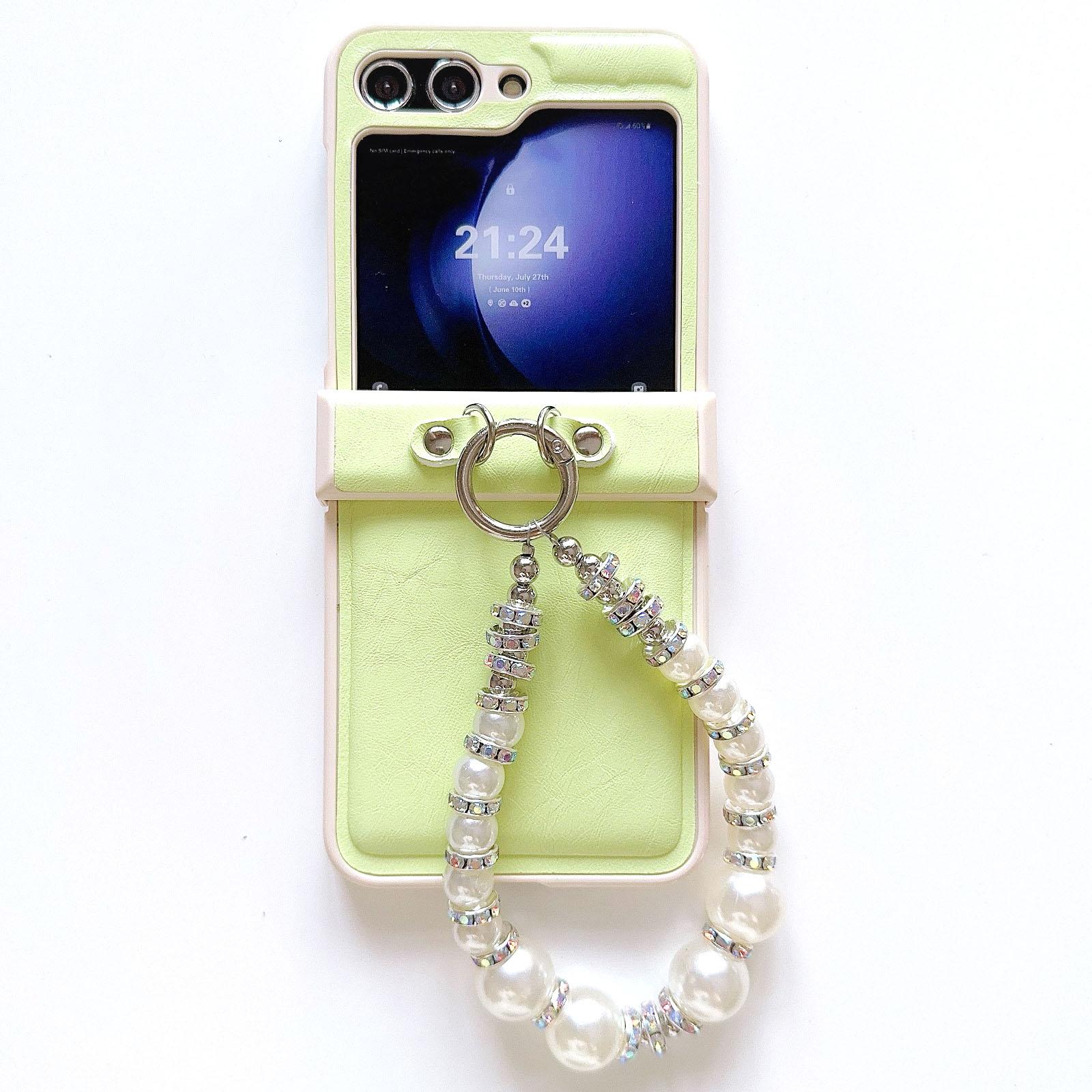 

For Samsung Galaxy Z Flip7 FE 5G/Z Flip6 5G Case Crazy Horse Leather+PC Phone Cover with Wrist Pearl Strap A