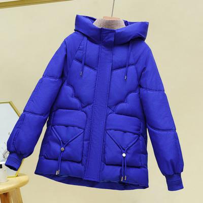 Winter Down Coat Thickened Padded Hooded Pockets Zipper Closure with Drawstring