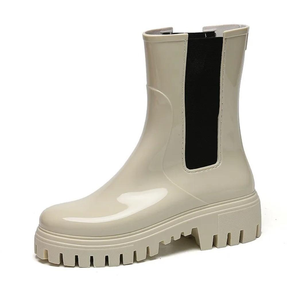 Fashion Thick Soled Rain Shoes Womens Chelsea Plastic Water Boots Mid Sleeve High Top Motorcycle Rain Boots Rain Shoes Women's