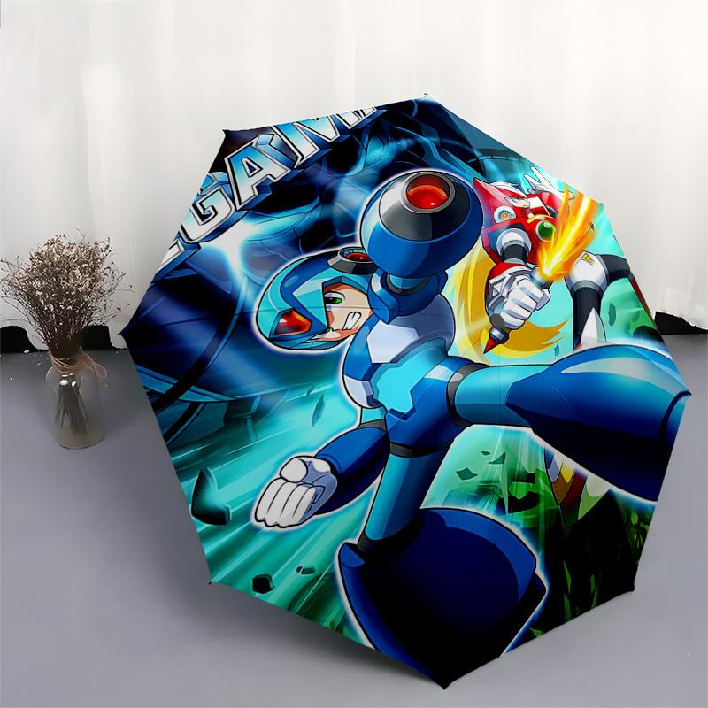 1pc Mega Man Auto-Open Umbrella, Portable 3-Fold Design, 8-Bone Iron Frame Outdoor Umbrella, Perfect Gift for Fans, Travelers, Daily Use.Y079