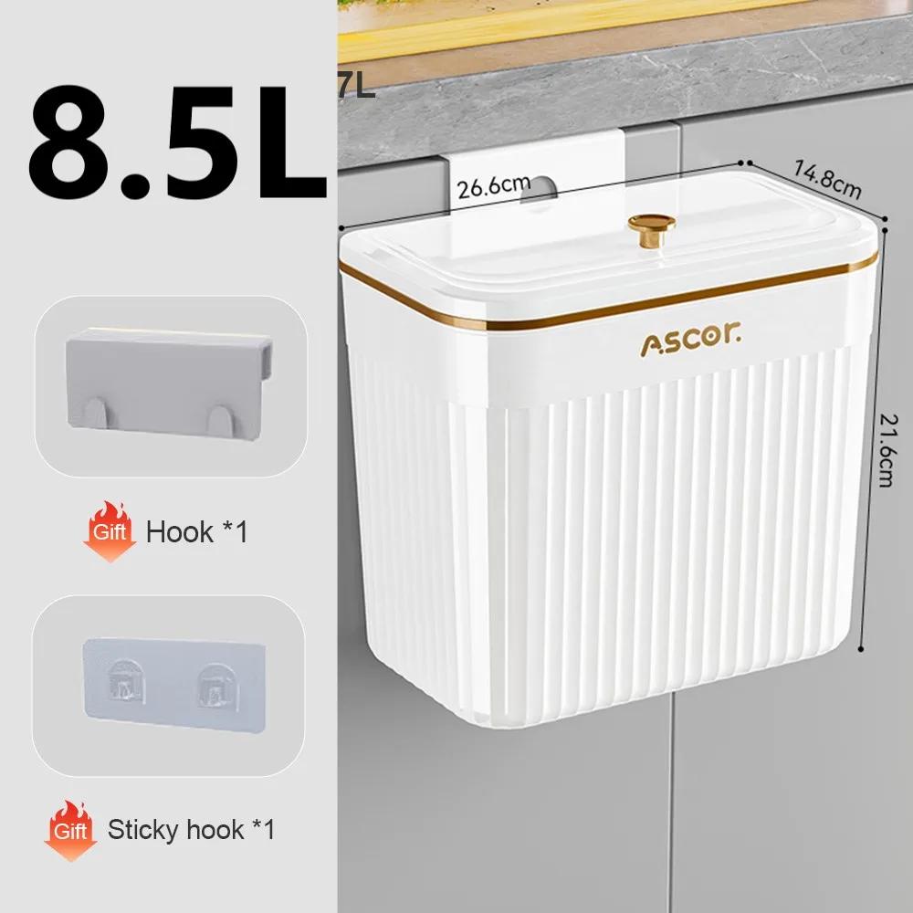 Kitchen Trash Can with Lid Wall Mounted Wastebasket Garbage Can for Cabinet Under Sink Compost Bin Recycle Bin 7/9L