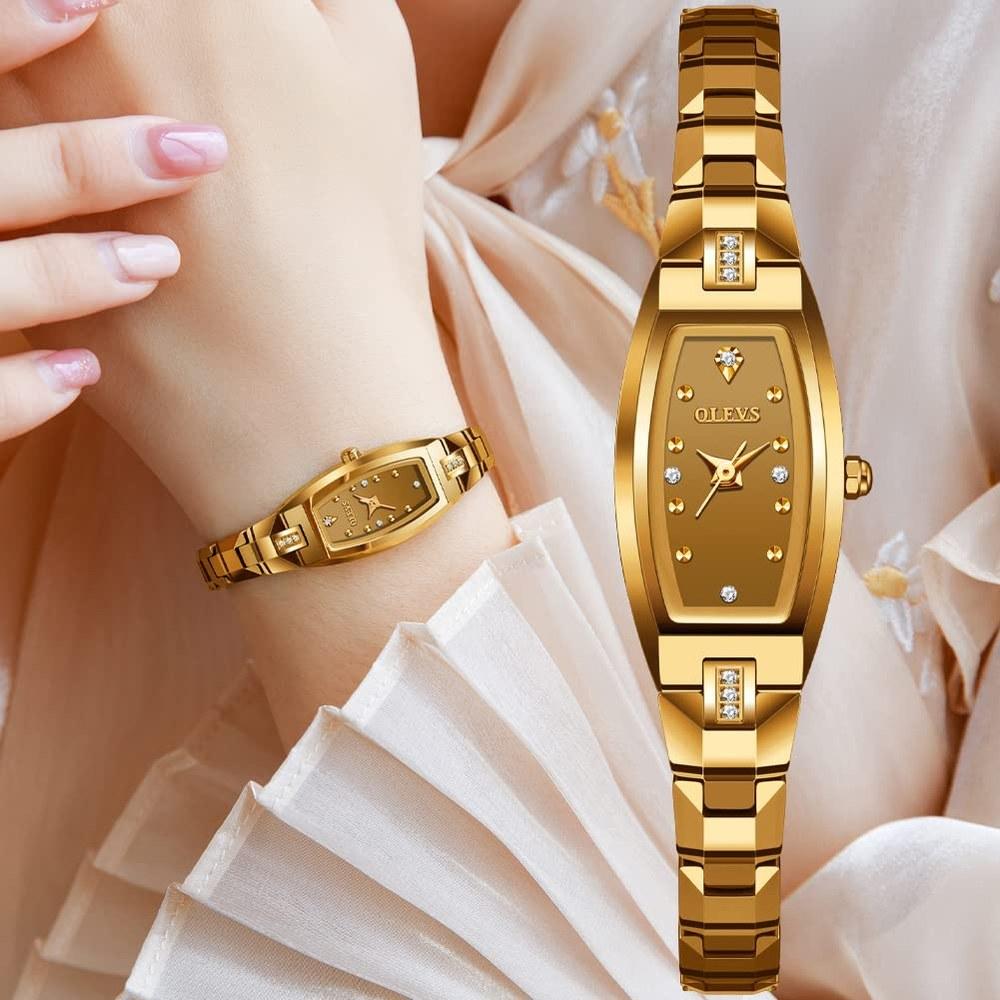 OLEVS Women's Slim Tonneau Watch Rose Gold Tungsten Steel Square Face Diamond Quartz 3 ATM Water Resistant Gift 5501