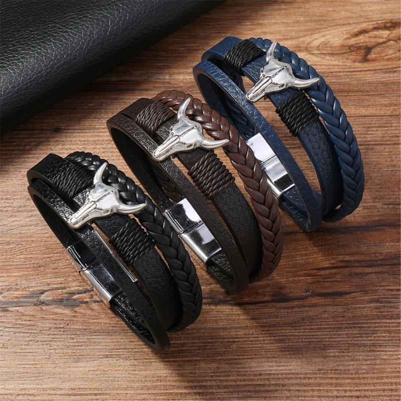 Unisex PU Leather Wristband Lightweight Retro Style Bracelet Daily Comfort Handmade PU Leather Chain Bracelet