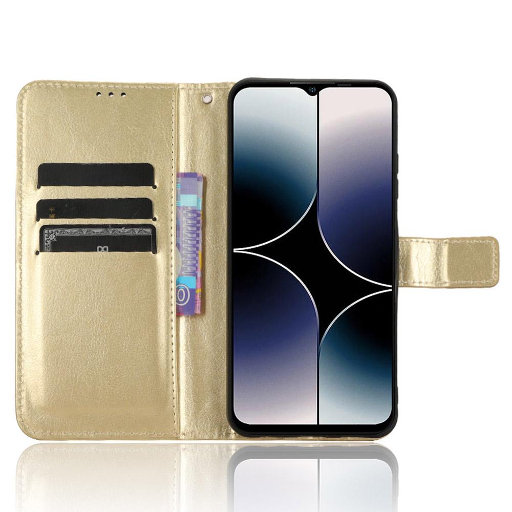 

For Ulefone Note 16 Pro Folio Flip Phone Case Crazy Horse Texture PU Leather Stand Wallet Cover Gold