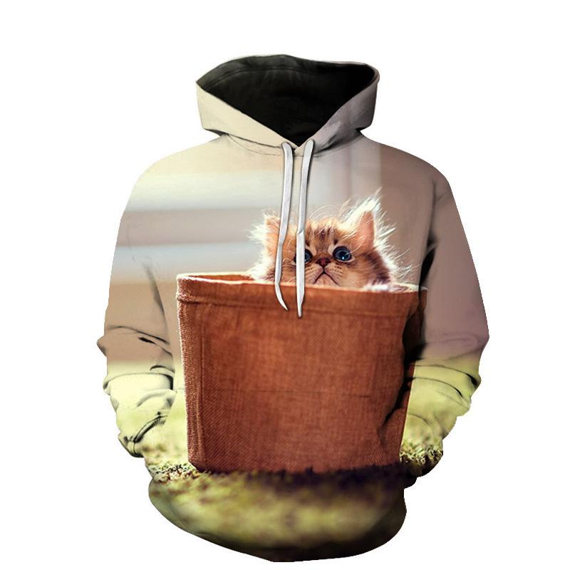 Autumn Cute Cat Pattern 3D Printed Hoodies Fashionable Casual Sports Long Sleeved Men's Hooded Sweatshirts