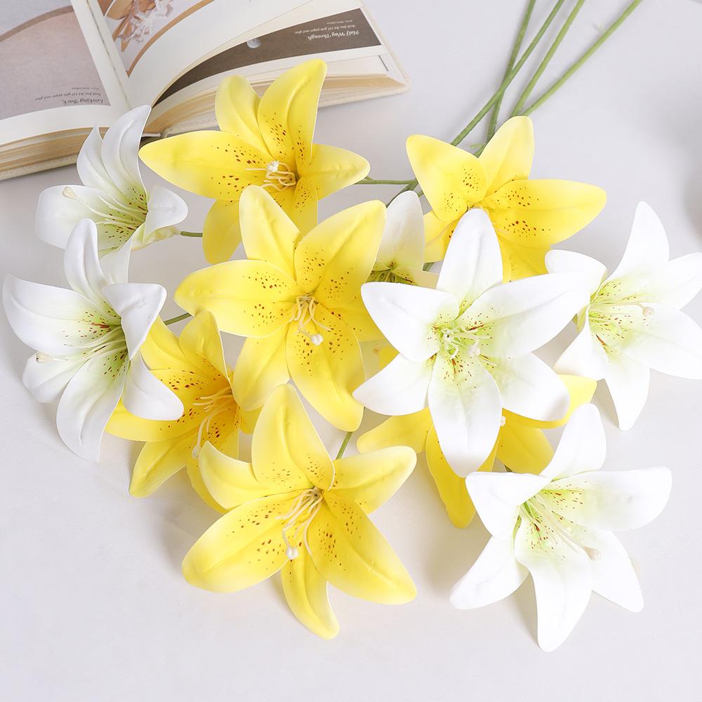 1Pcs Lily Artificial Flowers Bouquet Silk Fake Flower for Home Room Decor Garden Wedding Marriage Decoration Vase Party Supplies