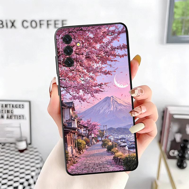 Japanese Pink Cherry Mount Fuji Soft Phone Case for Samsung A17 A37 A57 A16 A26 A36 A56 A15 A25 A35 A55 A14 A24 A34 A54 A13 A23