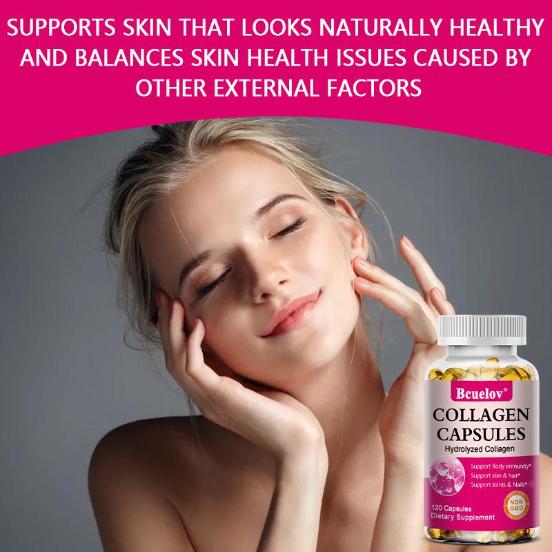 Bcuelov Collagen Supplement, Hydrolyzed Bovine Collagen 3g, Vitamin C & Biotin ,120 Caps