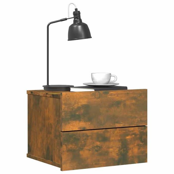 Table de chevet - Maison Exclusive - Chêne fumé - Bois d'ingénierie - 2 tiroirs mural