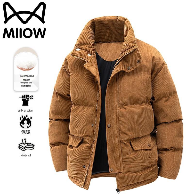 MiiOW Men's Corduroy Padded Stand Collar Windproof Jacket