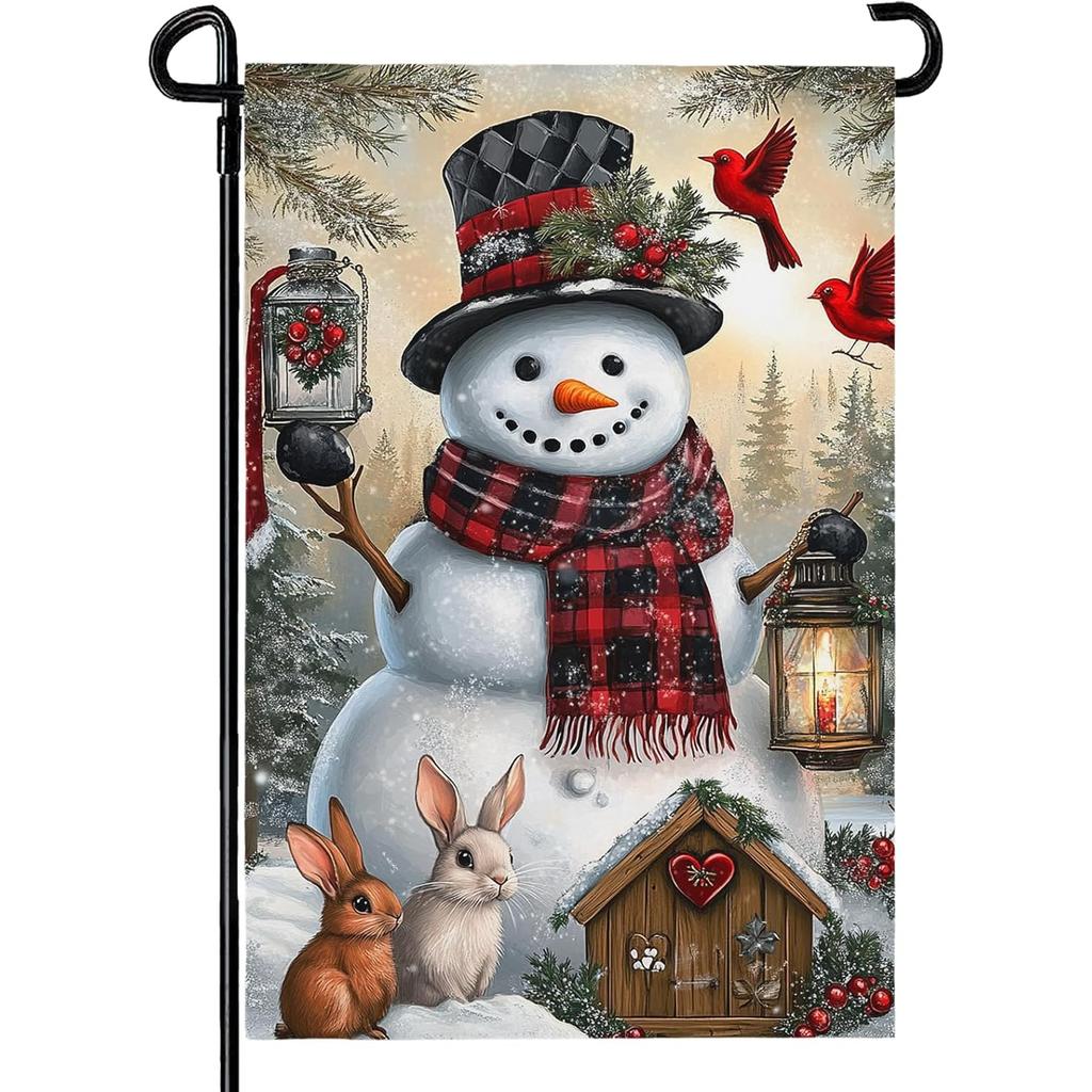 Double-Sided Garden Flags Featuring a Winter Snowman, Measuring , Perfect for Welcoming The Winter Season And Decorating Your Farmhouse Yard for The C