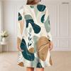 Women Plus Size V Neck Long Sleeve Abstract Printed Curved Hem Dress