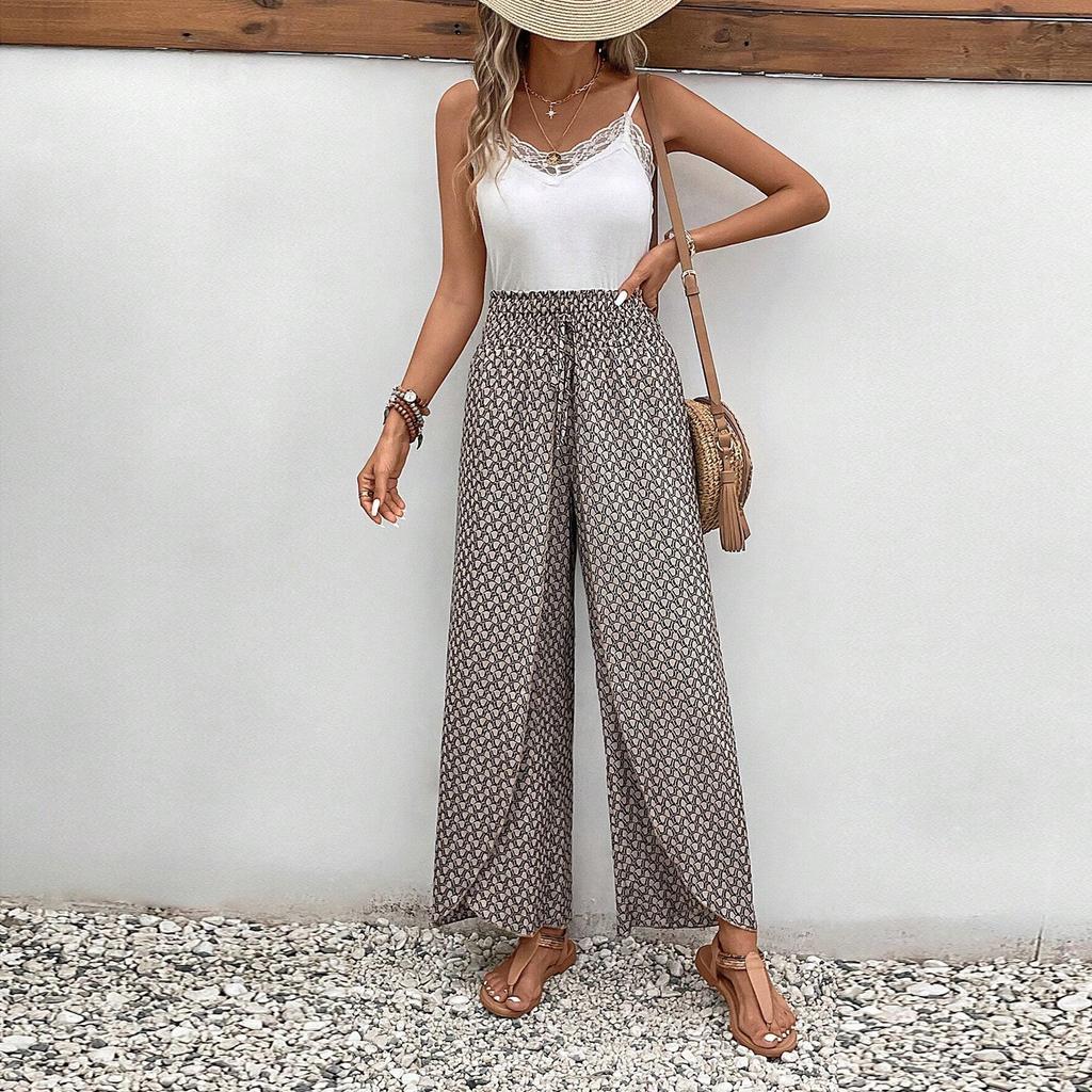 Women's Palazzo Pants Floral Wide Leg Trousers Summer Beach High Pants