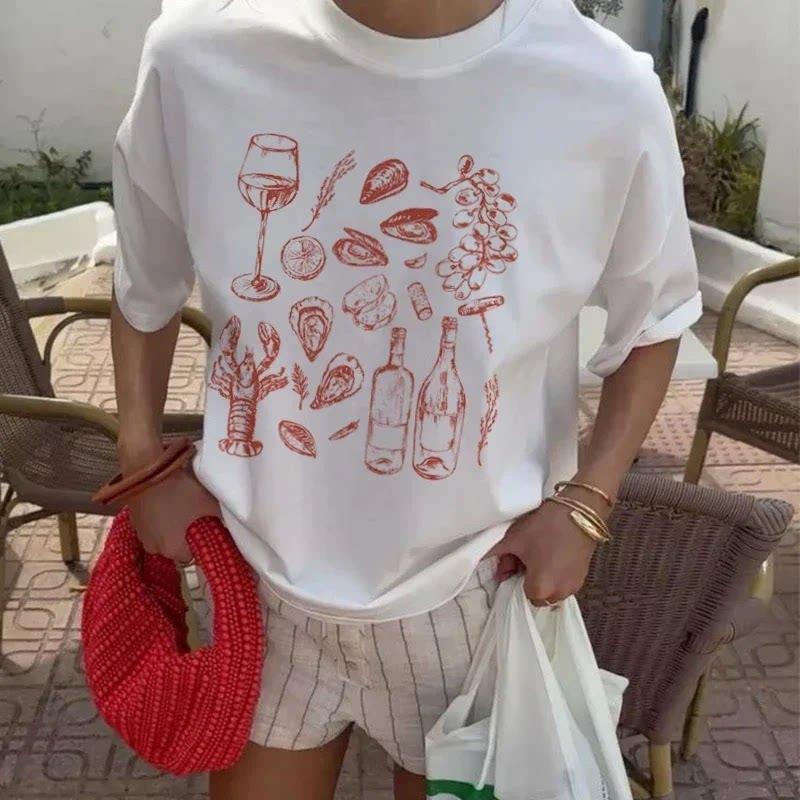 Vintage Printed Short Sleeve Tshirt American Street Retro Style For Unisex Daily Casual Summer Wear Top