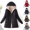 Women Winter Coat Hooded Thick Plush Padded Slim Fit Windproof Zip-up Long