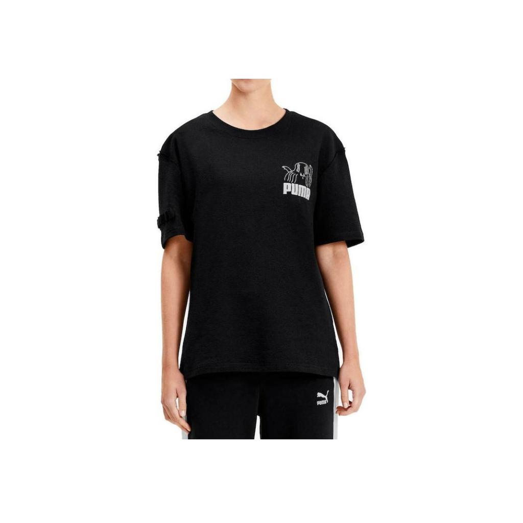 Puma Logo Print Short Sleeve T-Shirt Unisex Tops Black 595559-01