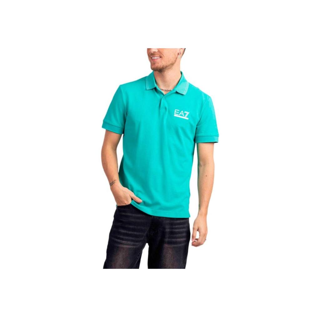 Emporio Armani EA7 Maglietta Polo da Uomo a Maniche Corte con Bottoni e Stampa Logo a Lettere Verde 3DPF25-PJ04Z-1815