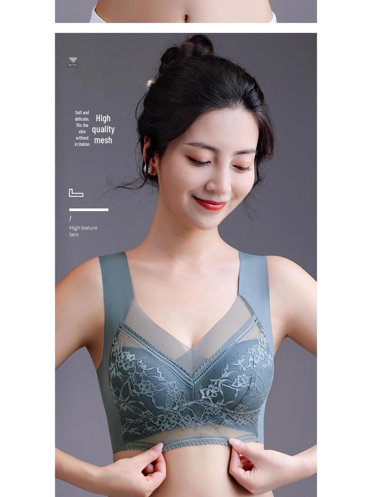 Elegant Women's Lace Back Underwear: Non-Steel Ring, Seamless, One-Piece Vest Bra for Support and Comfort.