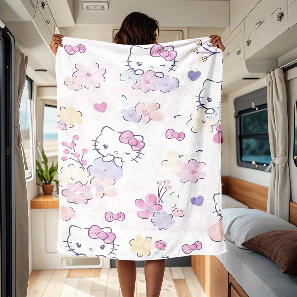 

1pc Hello, Kitty, Flowers RV Blanket, Digital Printed Flannel Blanket, Multi-Purpose Four Seasons Hypoallergenic Quilt for Sofa, Bed, Office 130x150cm
