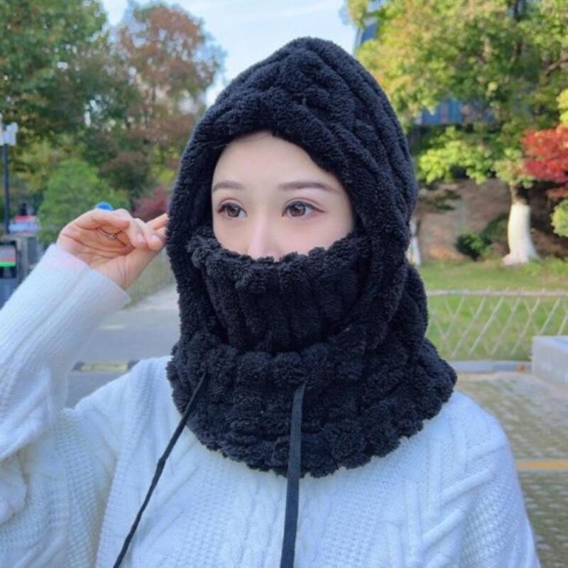 Women s Casual Soft Drawstring Scarf Hat brown