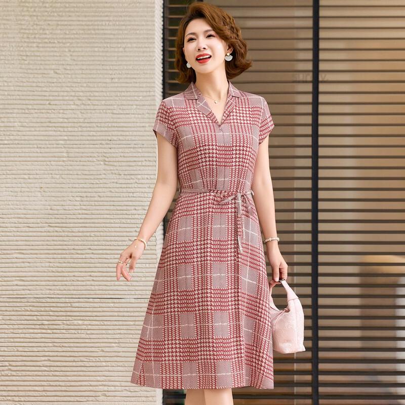 Pastel Women's Vintage Plaid Short-Sleeve Midi Dress