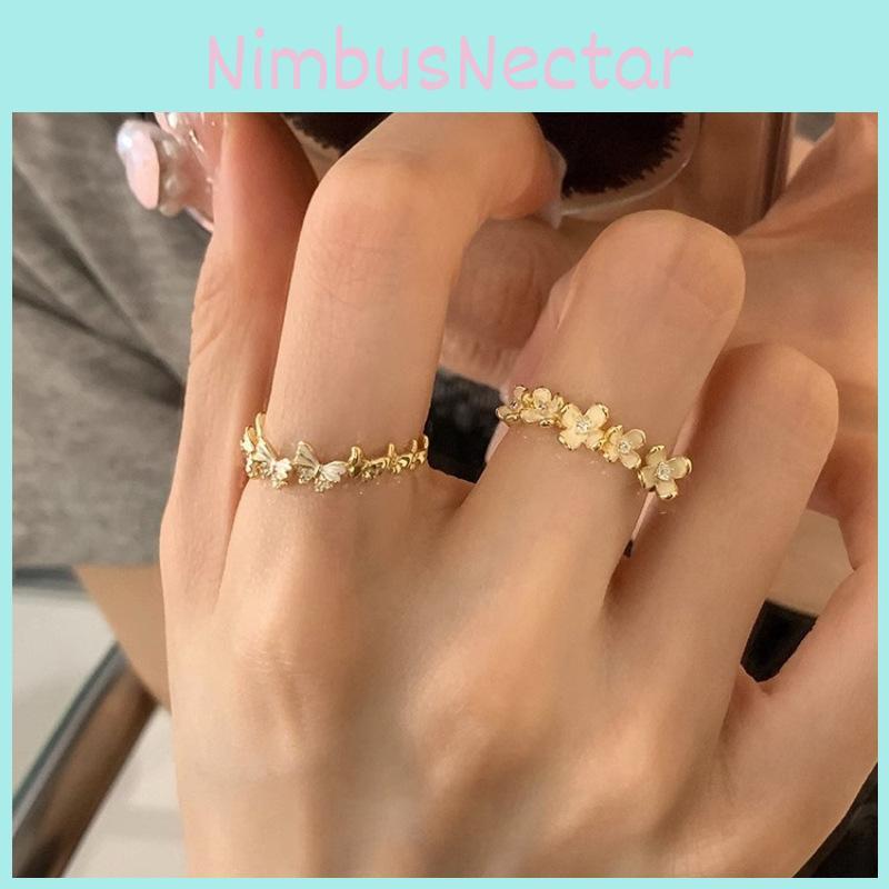 Chic Copper Geometric Butterfly Flower Ring For Women Stylish Adjustable Finger Accessory