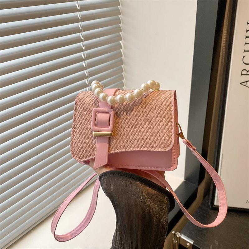 Summer new beautiful exquisite pearl portable mini bag solid color shoulder messenger bag small square bag women