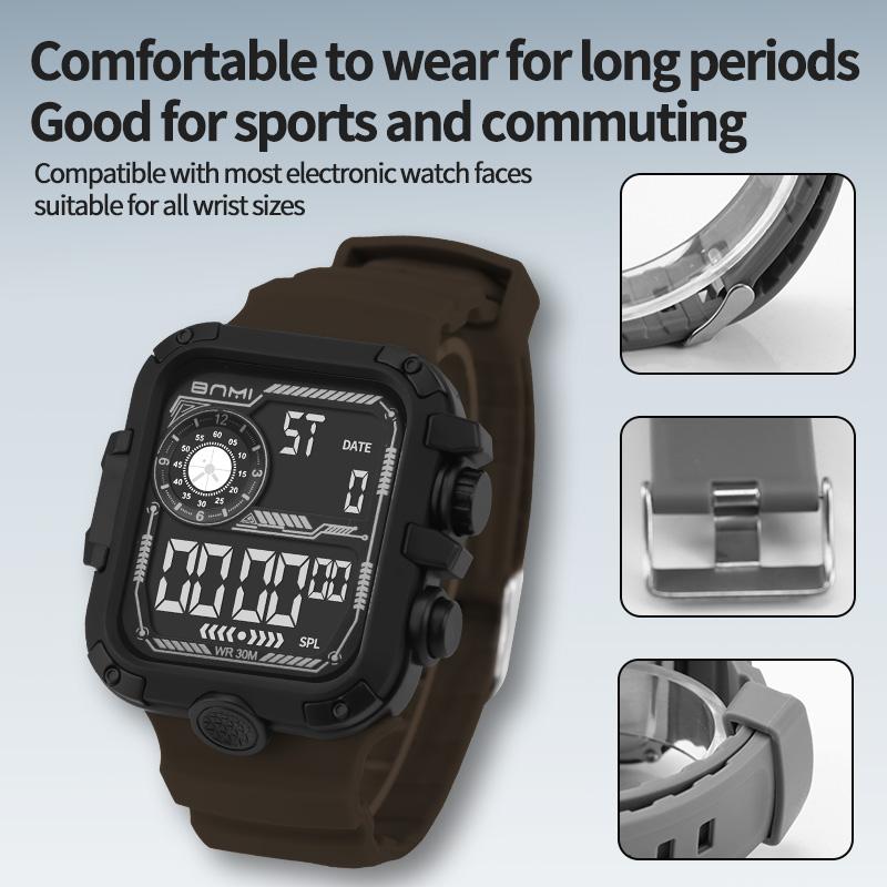 Square Military Digital Watch for Men Silicone Strap Multifunction Sports Electronic Wristwatch Outdoor Student Daily Watch