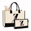 Canvas Shoulder Bag Makeup Set with Color Block Print & Portable Zipper Clutch