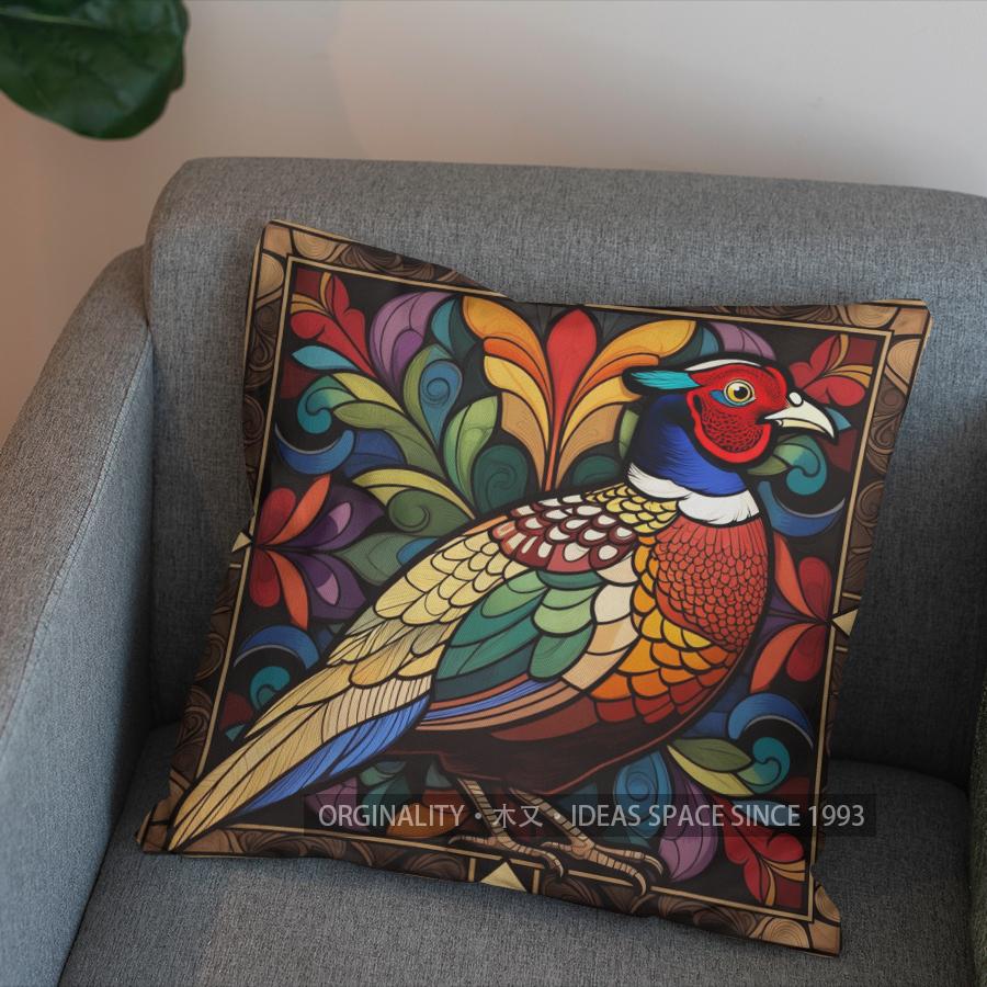 2D Stained Glass Style Colorful Bird Pillow Cover Pattern Cushion Cover Suitable For Sofa Bedroom Car Pillow Cover