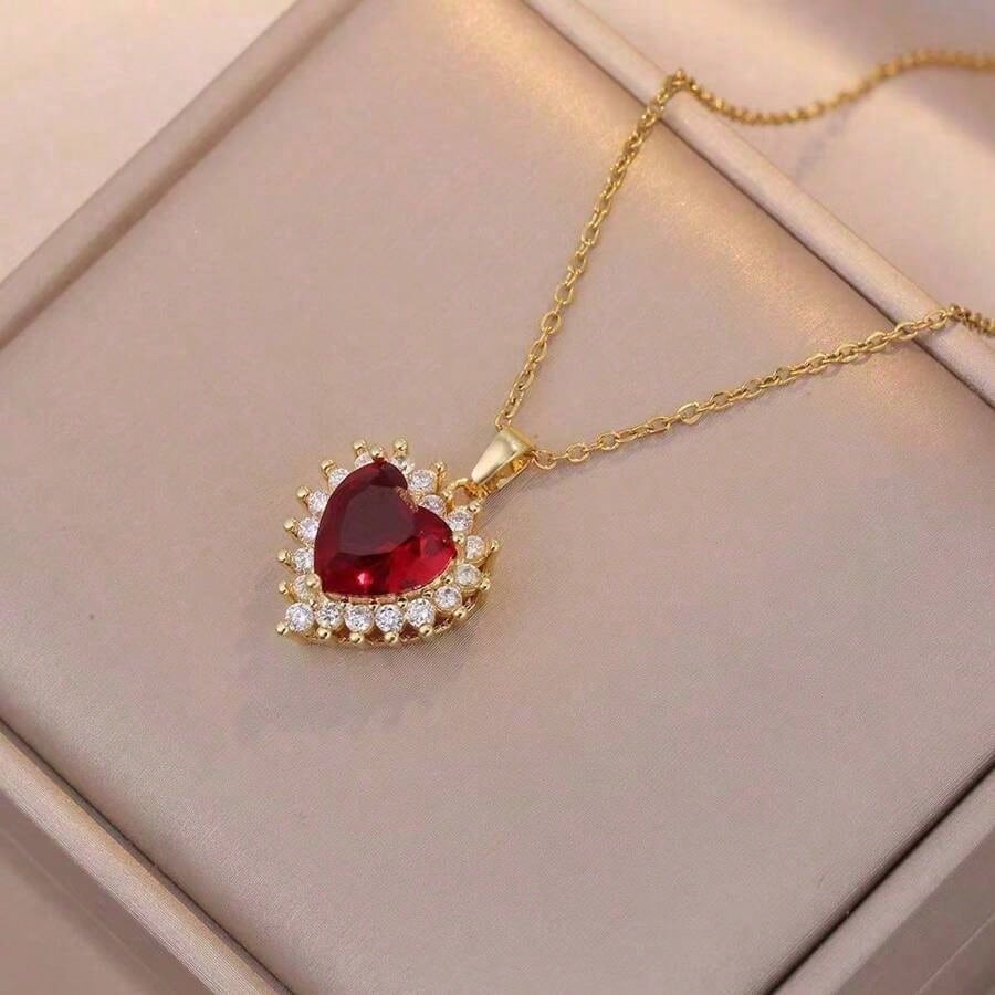 

1pc Women s Elegant Red Heart Pendant Necklace, Gold Chain, Suitable For Valentine s Day, Mother s Day & Birthday Fashion Accessories one-size червоний
